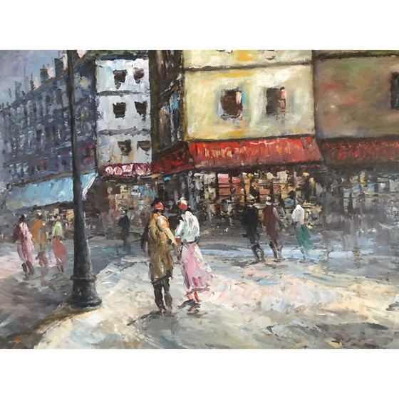 Image 1 of Olio su tela vintage "Scena animata parigina".