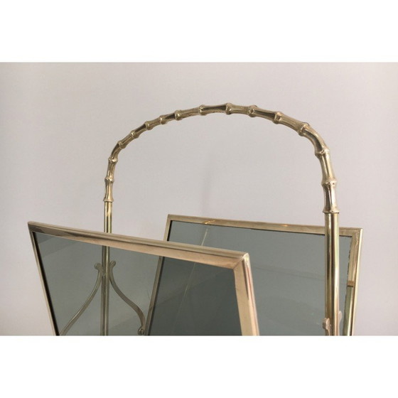 Image 1 of Portariviste vintage in bronzo con pannelli laterali in vetro bluastro, 1940