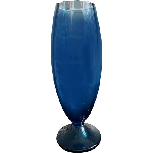 Jarrón vintage italiano de cristal azul, 1970