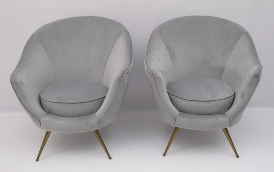 Image 1 of Pair Of Federico Munari Mid-Century Modern Italian Velvet Armchairs, 1950S