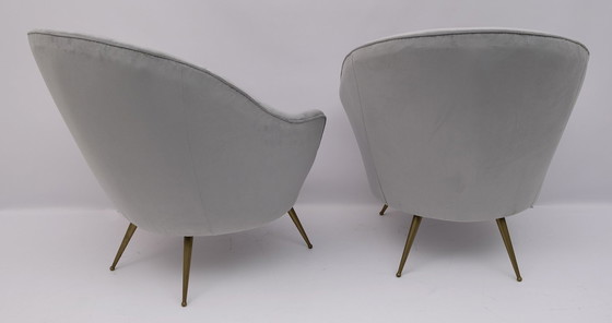 Image 1 of Pair Of Federico Munari Mid-Century Modern Italian Velvet Armchairs, 1950S