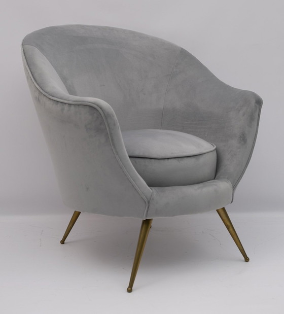 Image 1 of Pair Of Federico Munari Mid-Century Modern Italian Velvet Armchairs, 1950S