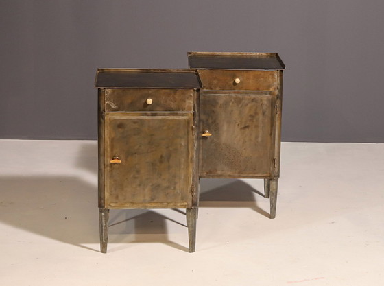 Image 1 of Pair Of Metal Industrial Bedside Tables, 1960’S, Czechoslovakia