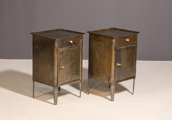 Image 1 of Pair Of Metal Industrial Bedside Tables, 1960’S, Czechoslovakia