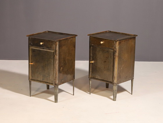 Image 1 of Pair Of Metal Industrial Bedside Tables, 1960’S, Czechoslovakia