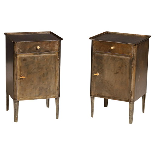 Pair Of Metal Industrial Bedside Tables, 1960’S, Czechoslovakia