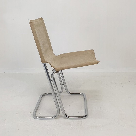 Image 1 of Pair of vintage Italian chairs in canvas and chromed metal, 1970