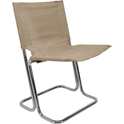 Pair of vintage Italian chairs in canvas and chromed metal, 1970