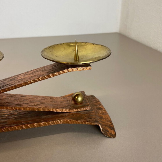 Image 1 of Vintage Brutalist copper and brass candlestick, Austria 1950s