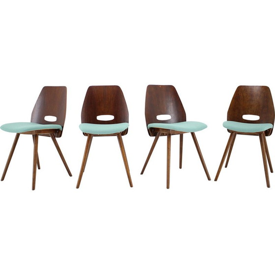 Image 1 of Set of 4 vintage dining chairs in wood by Frantisek Jirak, Czechoslovakia 1960