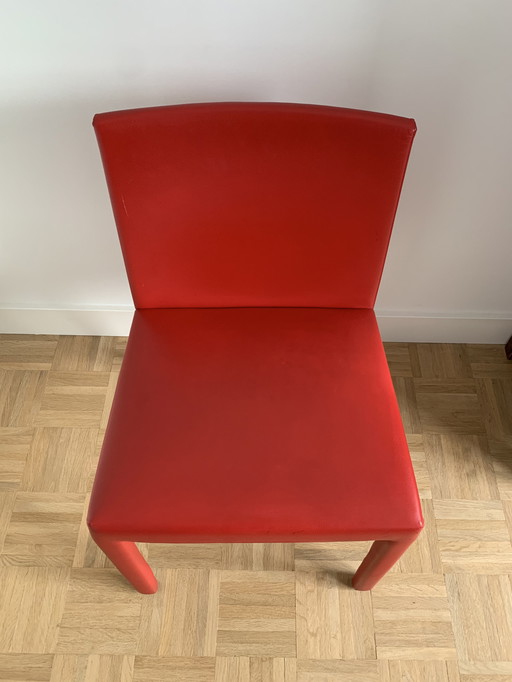 1x chaise de salle à manger Poliform en cuir rouge Fly2 clone