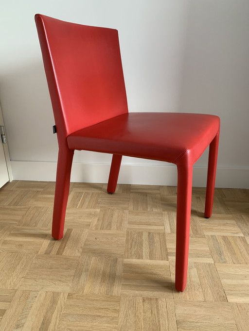 1x chaise de salle à manger Poliform en cuir rouge Fly2 clone