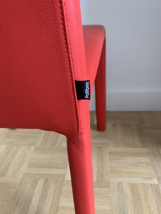 1x Red leather Poliform dining chair Fly2 clone