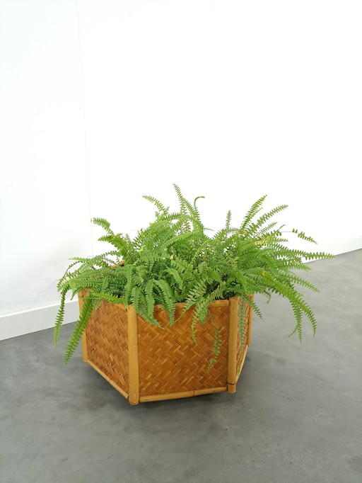 Rattan Bamboo Planter On Wheels, Flower Pot