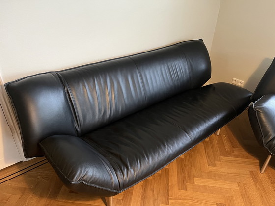 Image 1 of 2x Leolux Tango Black Leather Sofas