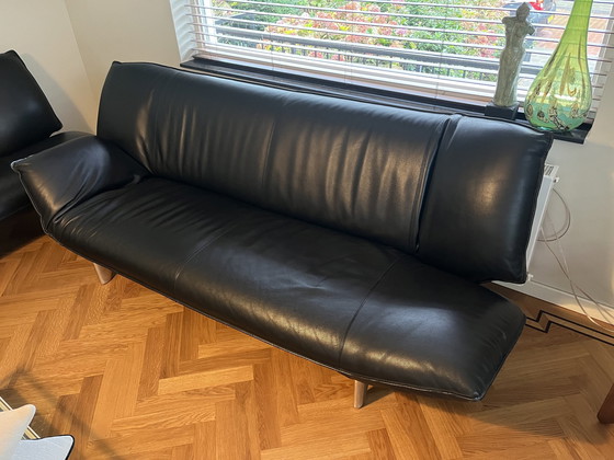 Image 1 of 2x Leolux Tango Black Leather Sofas