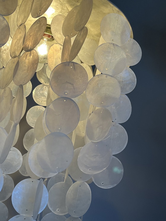 Image 1 of Capiz Shell Pendant Lamp Pearl Shell Gold Details !