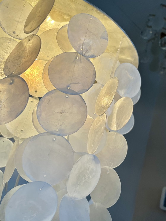 Image 1 of Capiz Shell Pendant Lamp Pearl Shell Gold Details !