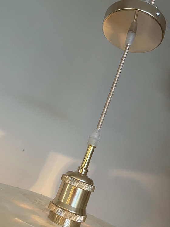 Image 1 of Capiz Shell Pendant Lamp Pearl Shell Gold Details !