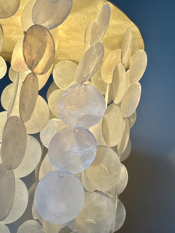 Image 1 of Capiz Shell Pendant Lamp Pearl Shell Gold Details !