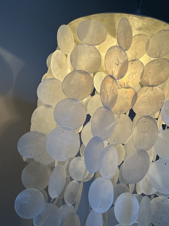 Image 1 of Capiz Shell Pendant Lamp Pearl Shell Gold Details !