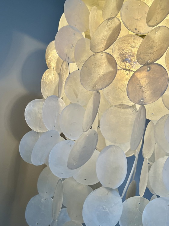 Image 1 of Capiz Shell Pendant Lamp Pearl Shell Gold Details !