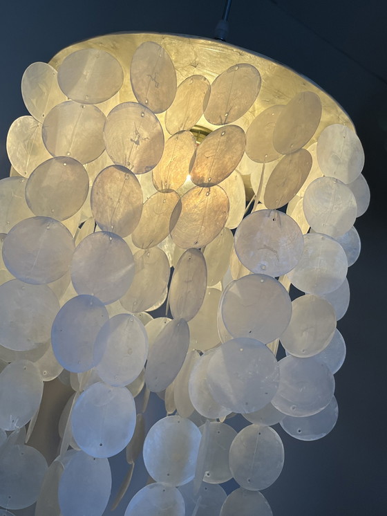 Image 1 of Capiz Shell Pendant Lamp Pearl Shell Gold Details !