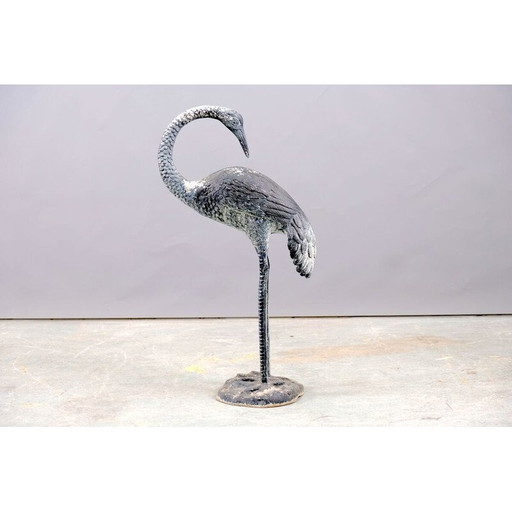 Vintage brass crane bird sculpture, 1960