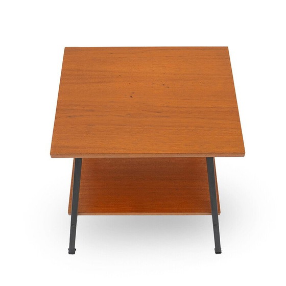 Image 1 of Pair of vintage bedside tables in wood and black painted metal, Italy 1950