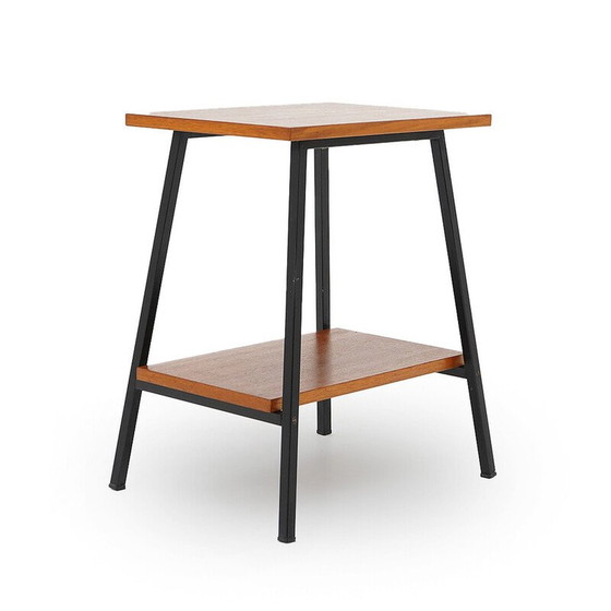 Image 1 of Pair of vintage bedside tables in wood and black painted metal, Italy 1950