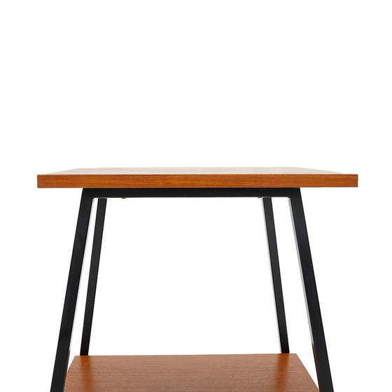 Image 1 of Pair of vintage bedside tables in wood and black painted metal, Italy 1950
