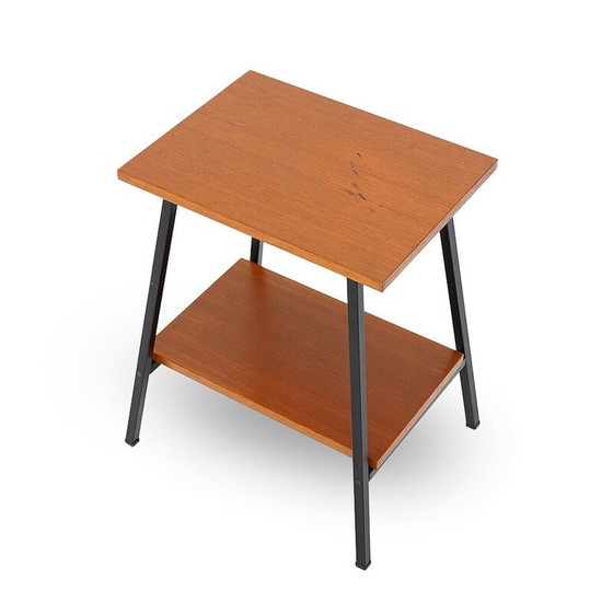 Image 1 of Pair of vintage bedside tables in wood and black painted metal, Italy 1950