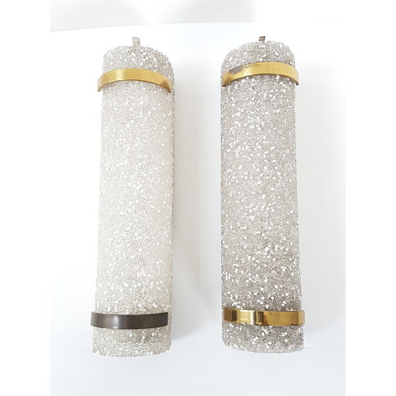 Image 1 of Pair of vintage resin and brass wall lamps, 1950