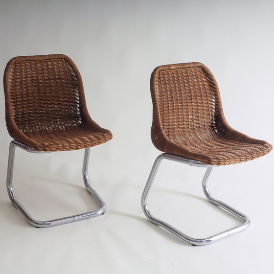 Image 1 of 2 sedie a sbalzo in rattan attribuite a Dirk Van Sliedregt per Gebroeders Jonkers Noordwolde