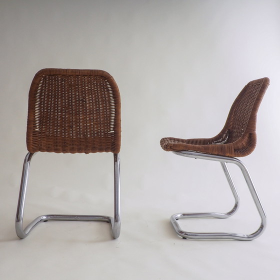 Image 1 of 2 sedie a sbalzo in rattan attribuite a Dirk Van Sliedregt per Gebroeders Jonkers Noordwolde