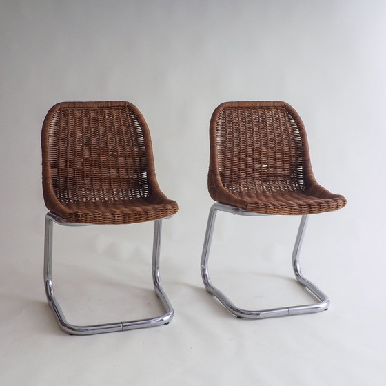 Image 1 of 2 sedie a sbalzo in rattan attribuite a Dirk Van Sliedregt per Gebroeders Jonkers Noordwolde