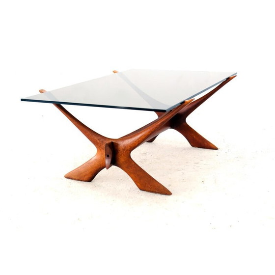 Image 1 of Tavolino vintage Condor in noce e vetro di Frederik Schriever-Abeln per Orebro Glass, Svezia 1960