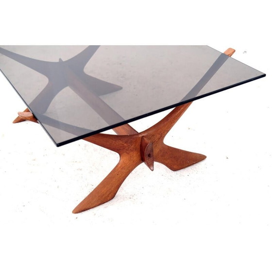 Image 1 of Tavolino vintage Condor in noce e vetro di Frederik Schriever-Abeln per Orebro Glass, Svezia 1960