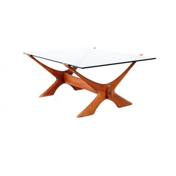 Image 1 of Tavolino vintage Condor in noce e vetro di Frederik Schriever-Abeln per Orebro Glass, Svezia 1960