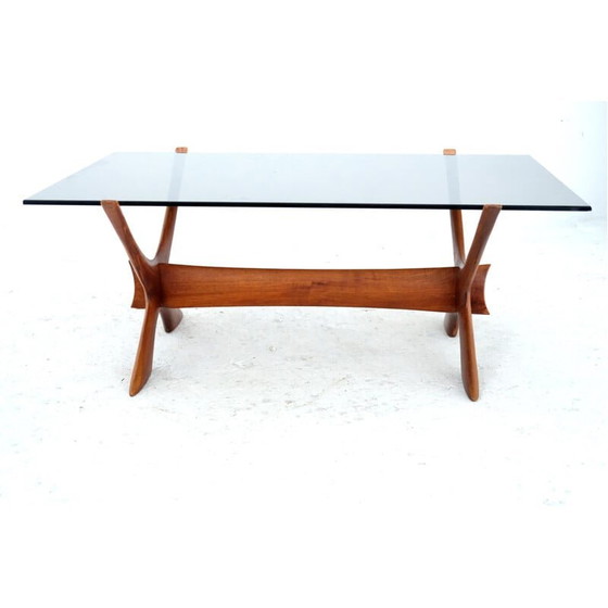 Image 1 of Tavolino vintage Condor in noce e vetro di Frederik Schriever-Abeln per Orebro Glass, Svezia 1960