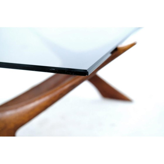 Image 1 of Tavolino vintage Condor in noce e vetro di Frederik Schriever-Abeln per Orebro Glass, Svezia 1960