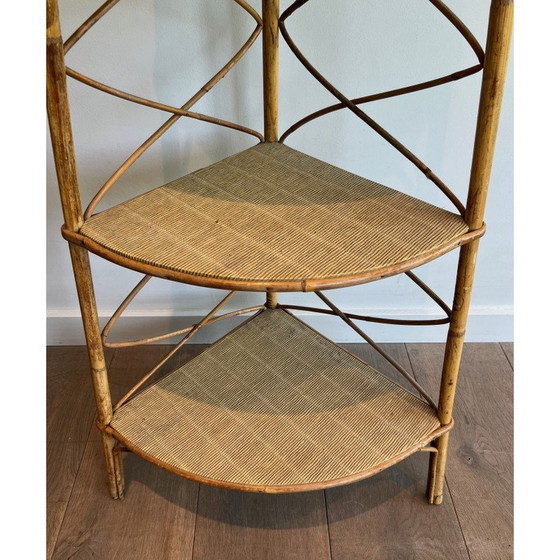 Image 1 of Mensola angolare vintage in rattan di Adrien Audoux e Frida Minet, Francia 1950