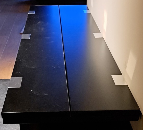 Image 1 of Modern black lacquered table that folds out lengthwise