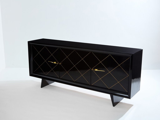 Suzanne Guiguichon Ebonized Sycamore Brass Gilt Sideboard 1940