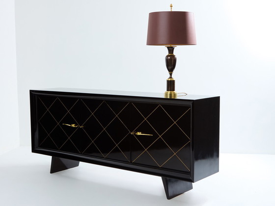 Image 1 of Suzanne Guiguichon Ebonized Sycamore Brass Gilt Sideboard 1940
