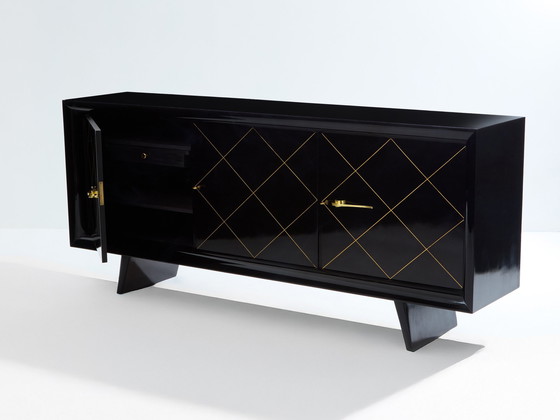 Image 1 of Suzanne Guiguichon Ebonized Sycamore Brass Gilt Sideboard 1940