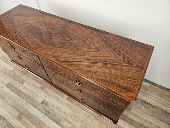 Image 1 of 1960S Bedroom Chest Of Drawers In Mahogany Burl And Brass