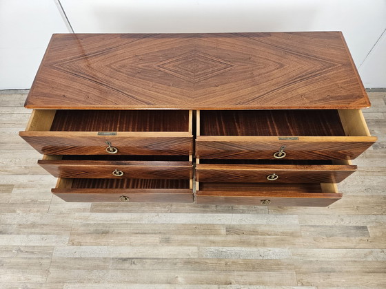 Image 1 of 1960S Bedroom Chest Of Drawers In Mahogany Burl And Brass