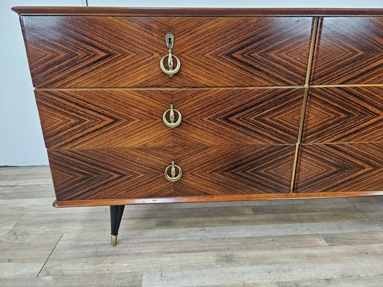 Image 1 of 1960S Bedroom Chest Of Drawers In Mahogany Burl And Brass