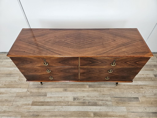 1960S Bedroom Chest Of Drawers In Mahogany Burl And Brass